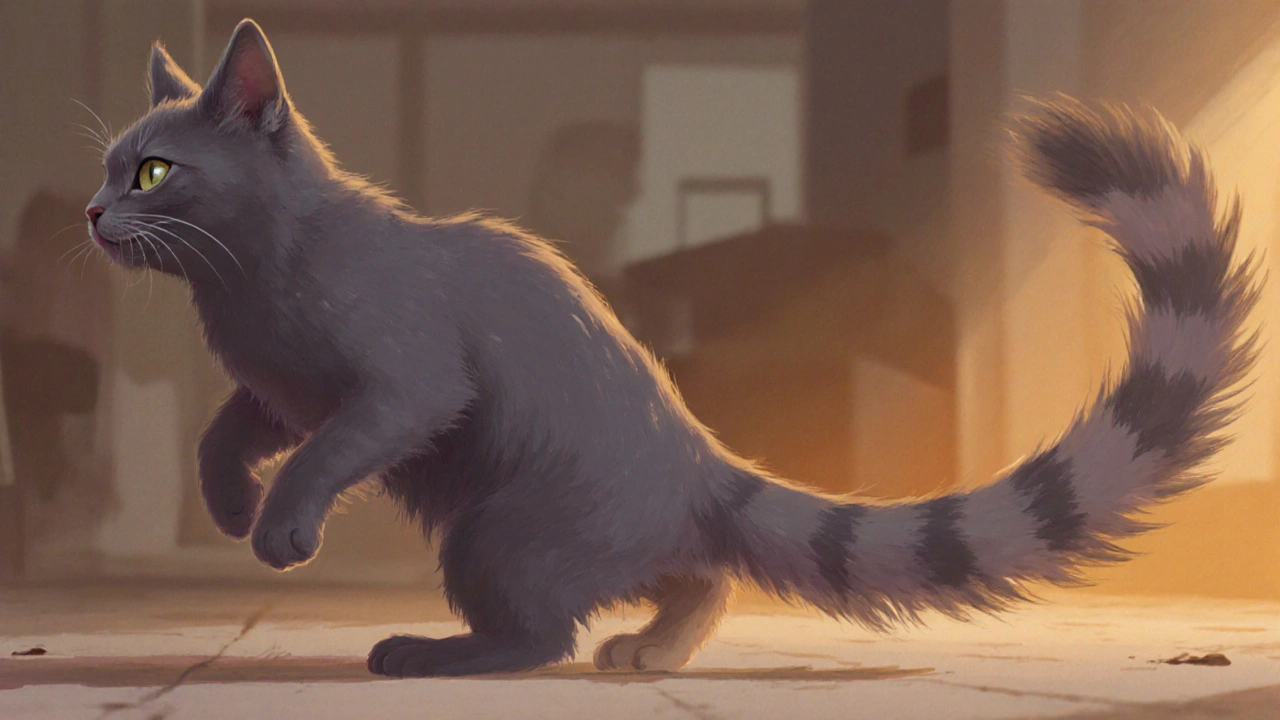 Kočičí ocas se mění z klidného do agresivního pohybu.