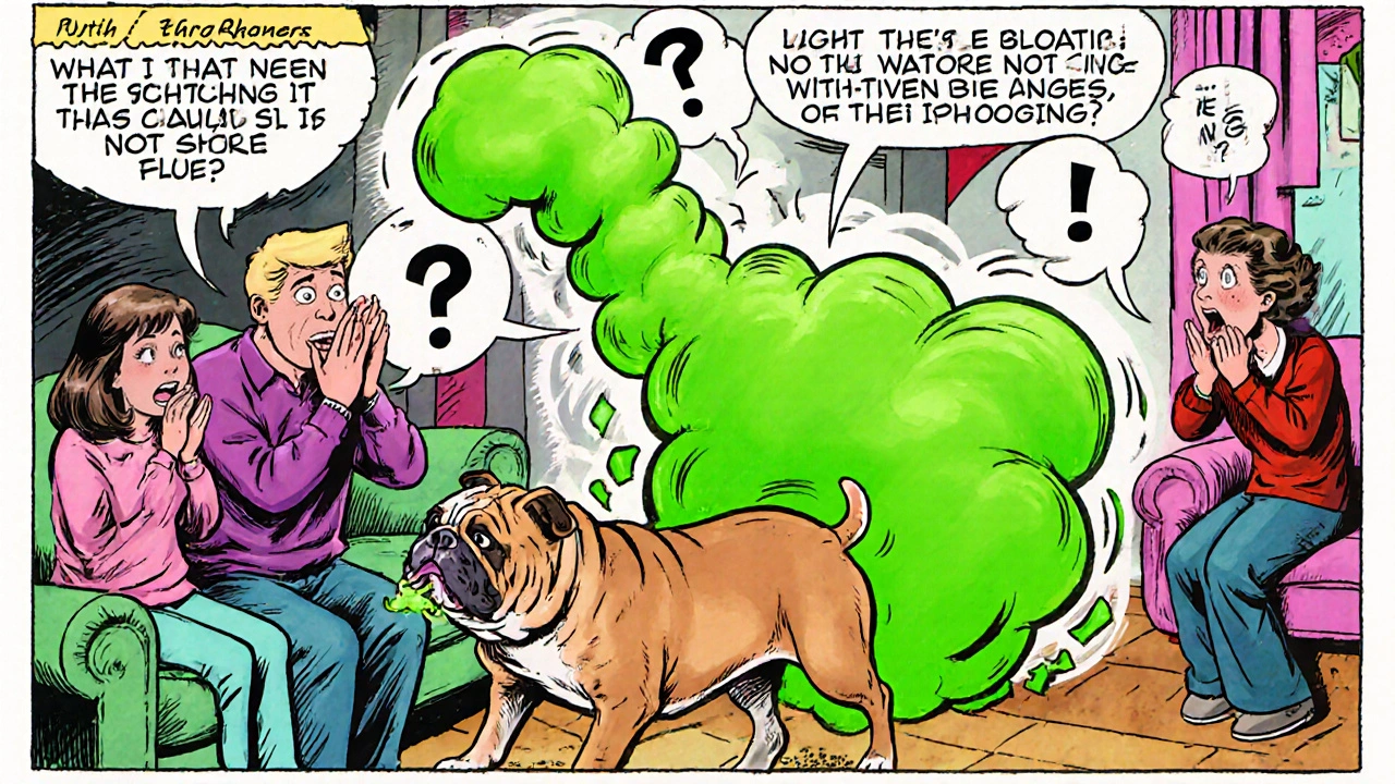 Psovi uniká obrovský oblak plynu, rodina reaguje na zápach.