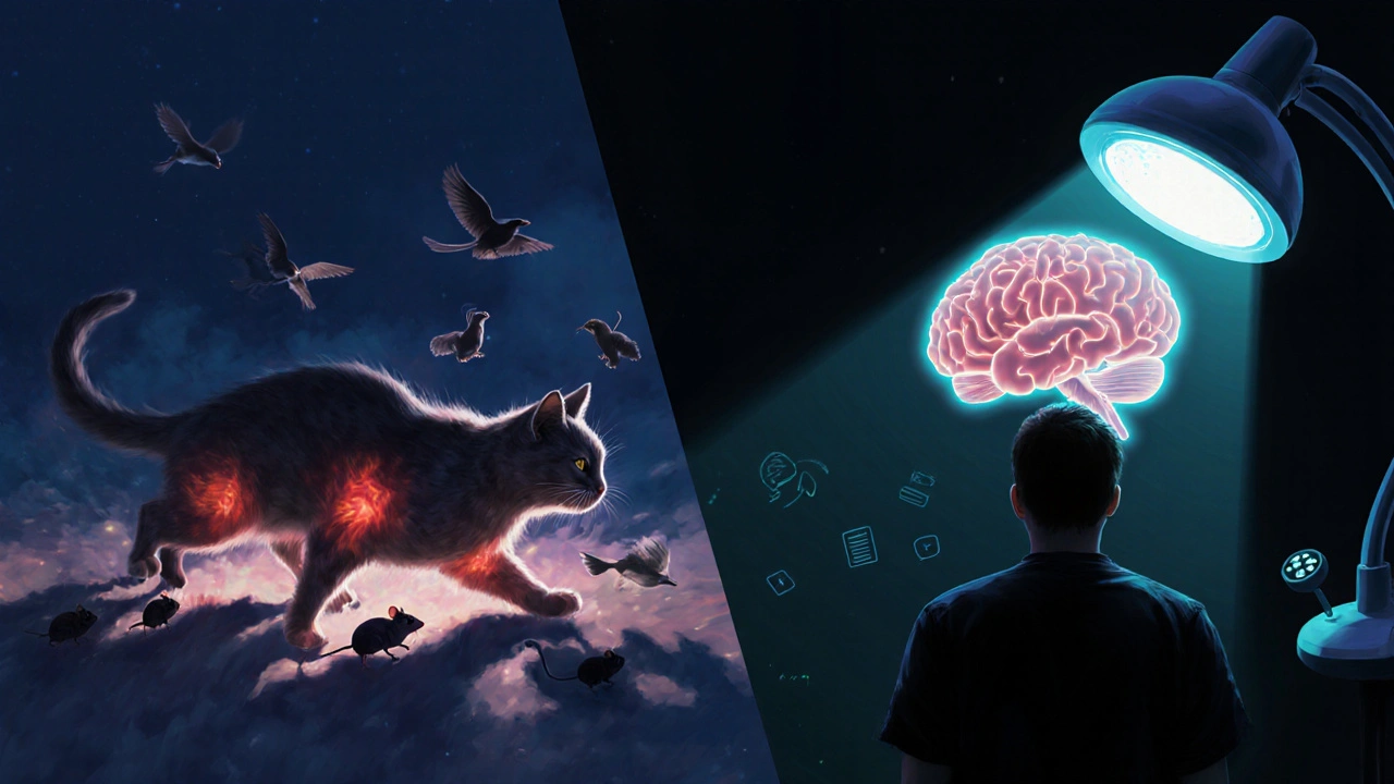 Vnitřní svět kočky: lovecký instinkt vs. bolest a zmatek.