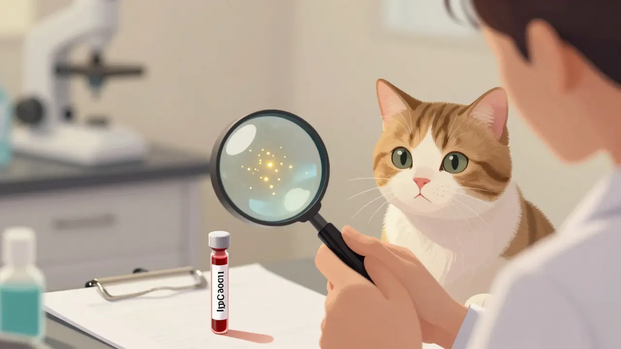 Veterinář prohledává vzorek krve s viditelnými protilátkami proti toxoplazmóze.