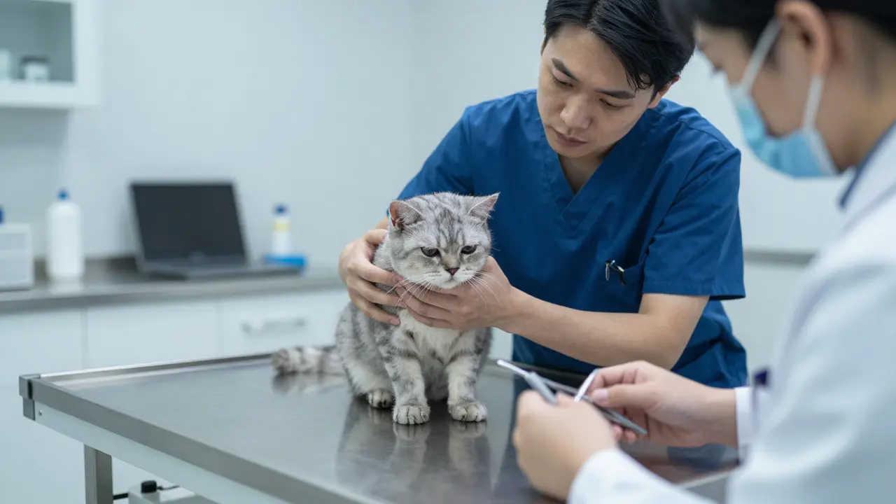 Veterinární vyšetření nemocné kočky na klinice